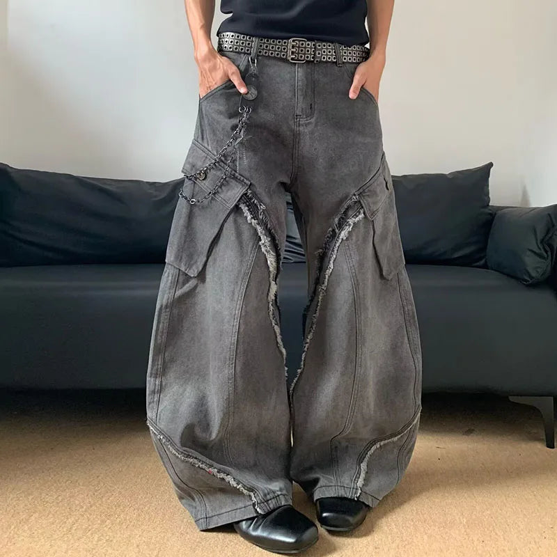 Men's Korean Vintage Spliced Jeans.