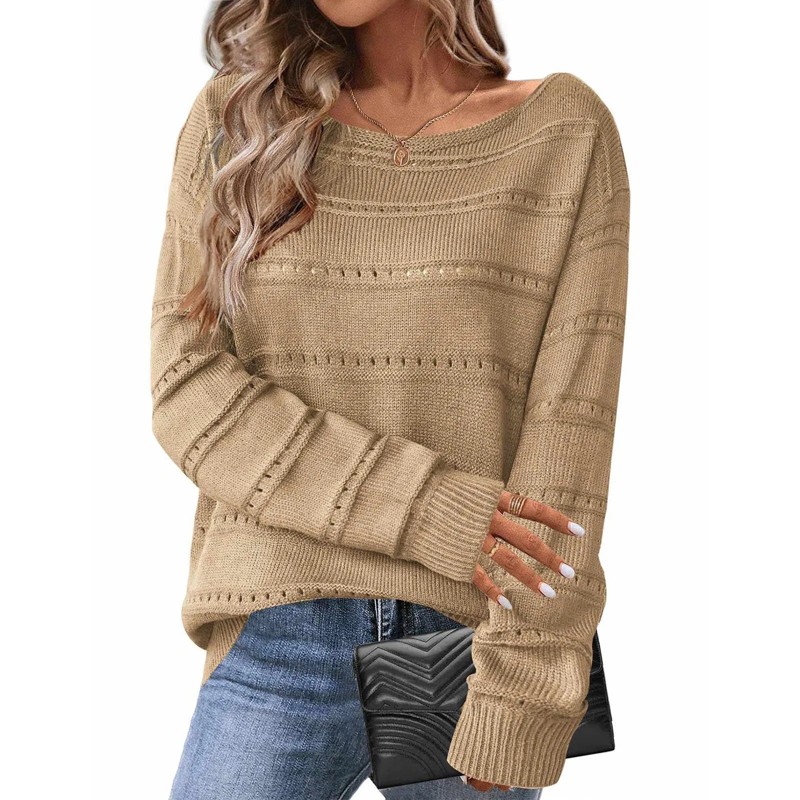 Off-Shoulder Hollow Sweater