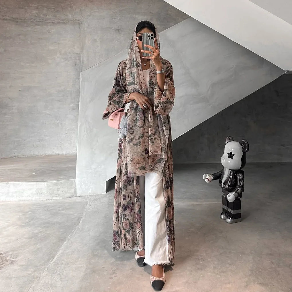 Women’s Printed Abaya & Scarf 2-Piece Set