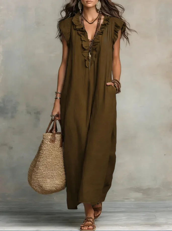 Women's Ruffle Linen Maxi Dress