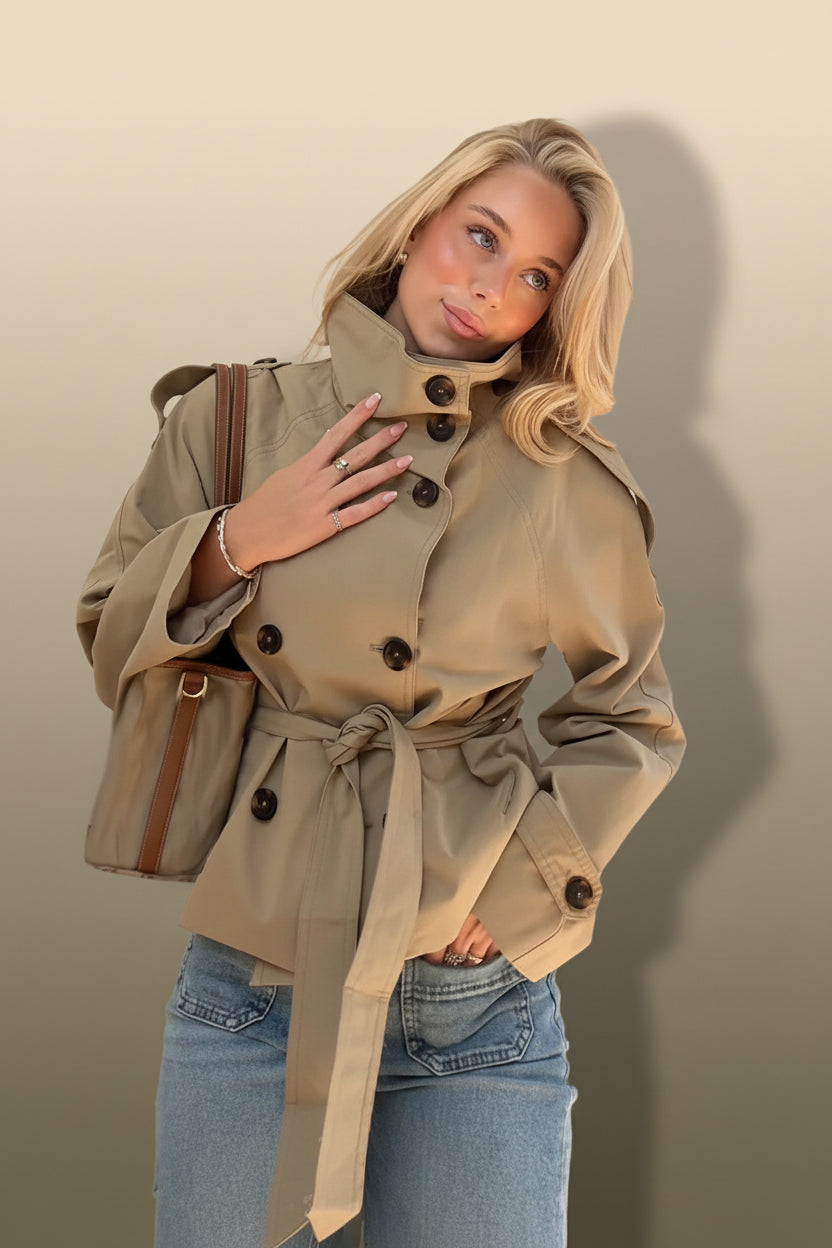 Women’s Belted Waist Cropped Trench Jacket
