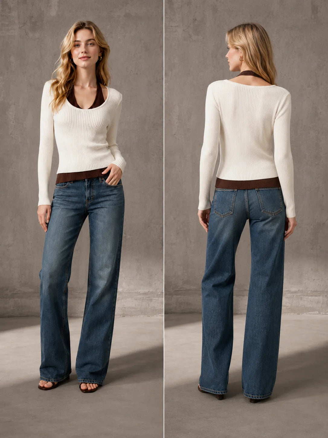 Women’s 2-in-1 Ribbed Knit Slim Fit Top