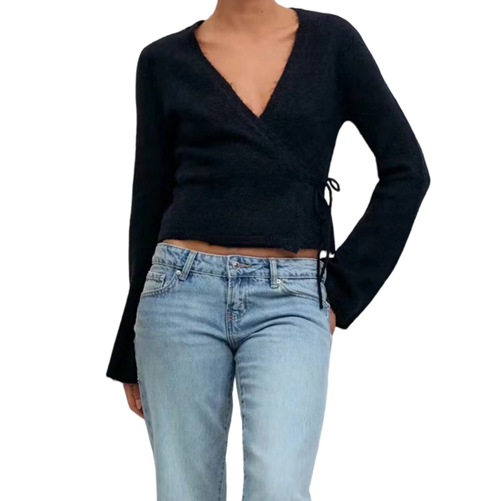 V-Neck Side Tie Cardigan