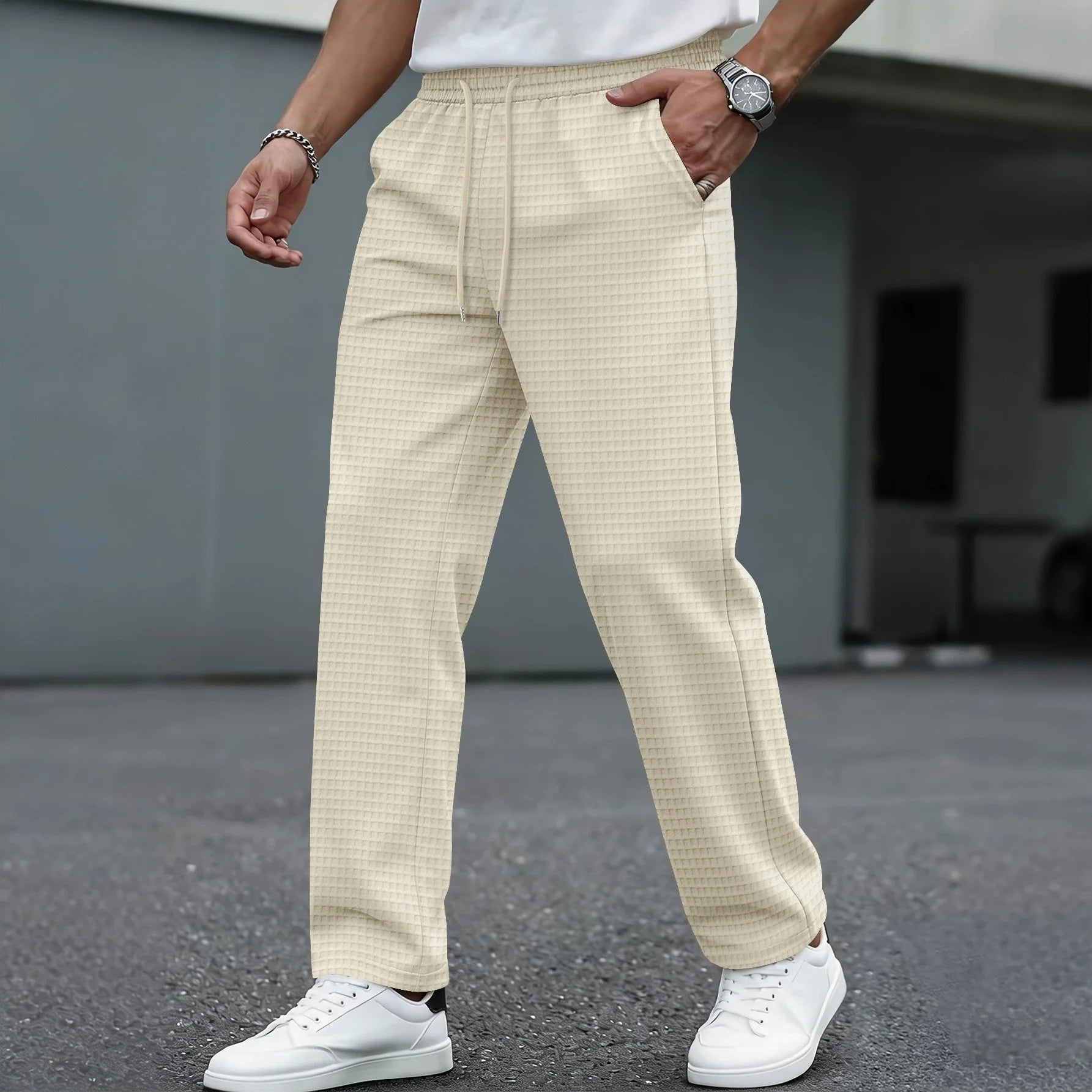 Men’s Wide Checkered Drawstring Casual Pants