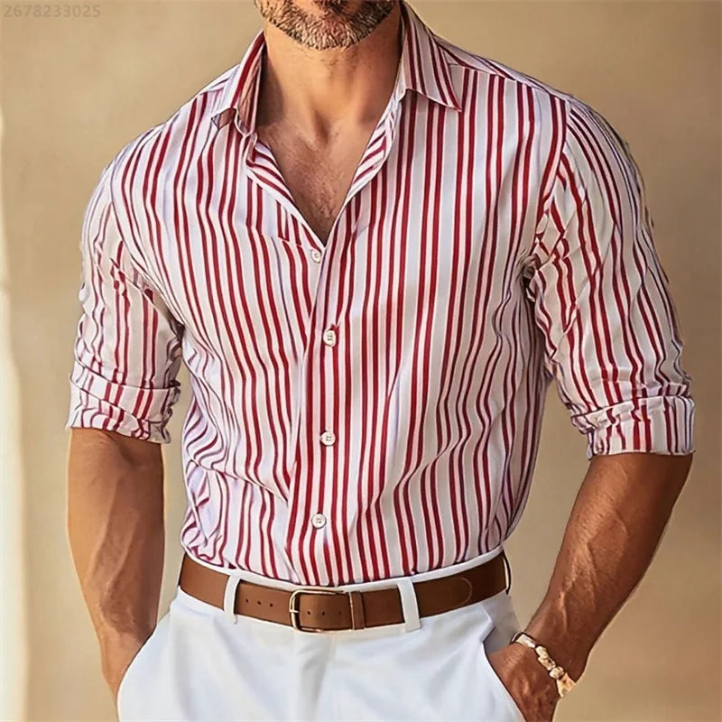 Men's Slim Fit Striped Collar Formal Shirt