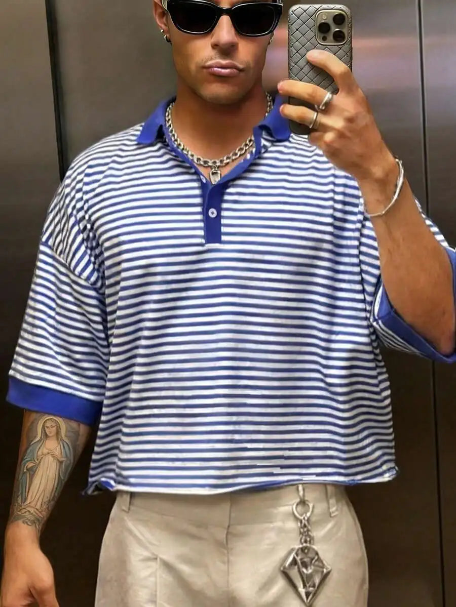 Men's Brown Striped Cropped t-shirt