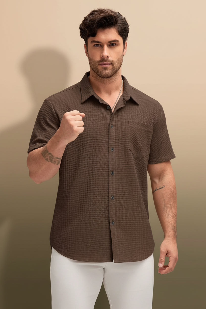 Men's Solid Color Casual Button Front Shirt