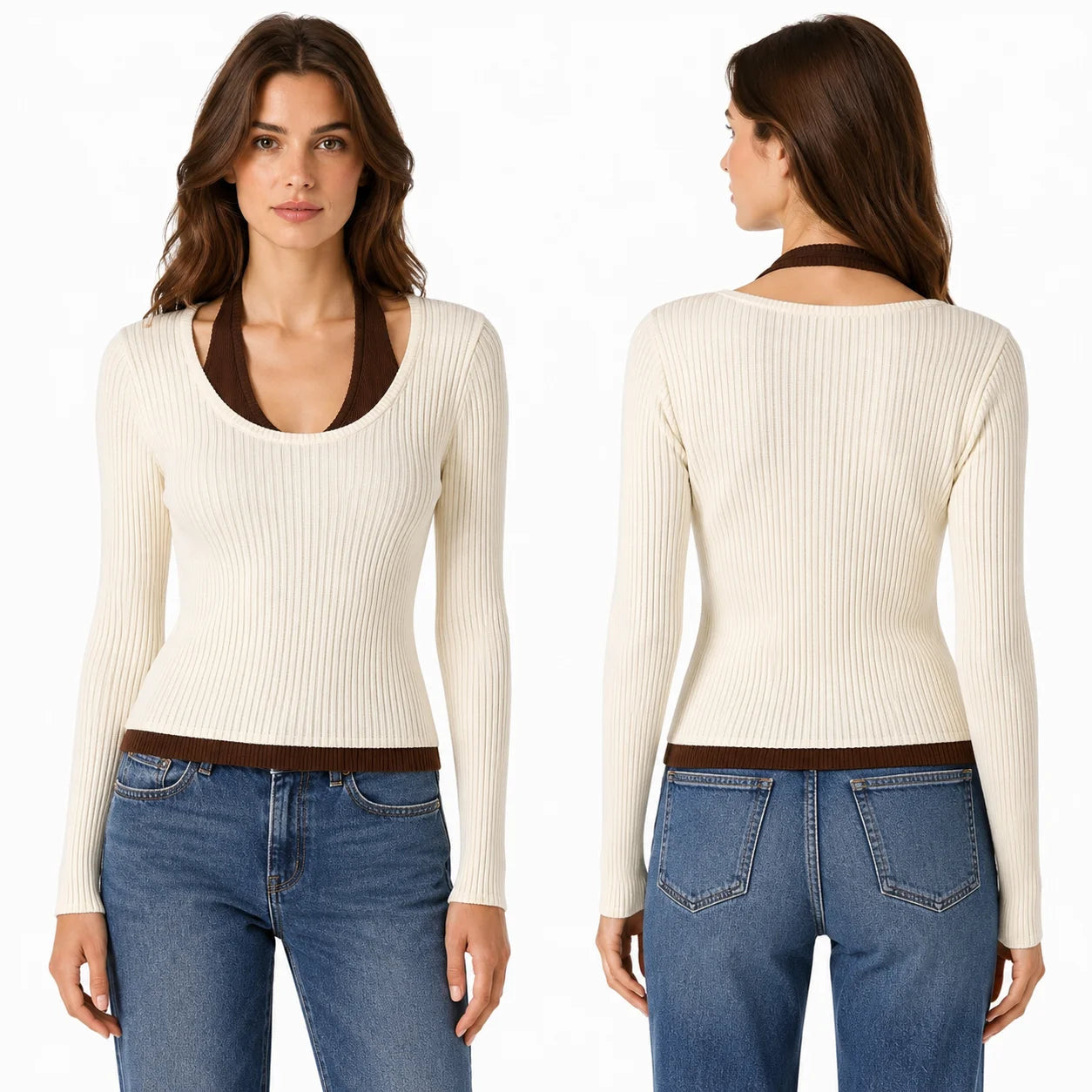 Women’s 2-in-1 Ribbed Knit Slim Fit Top