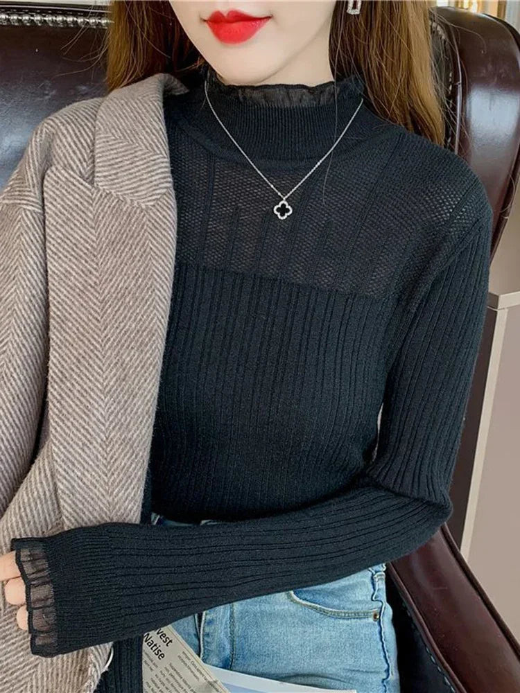 Lace Mock Neck Sweater