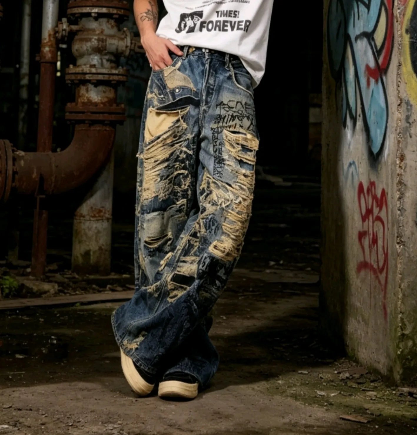 Men's Graffiti Distressed Jeans
