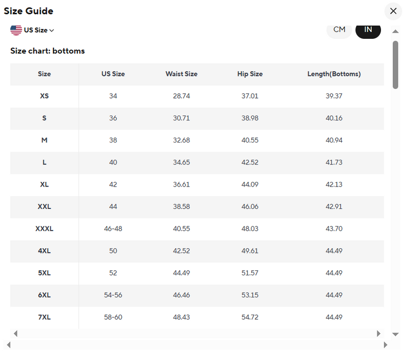 Size guide for Grey 2-Piece Suit