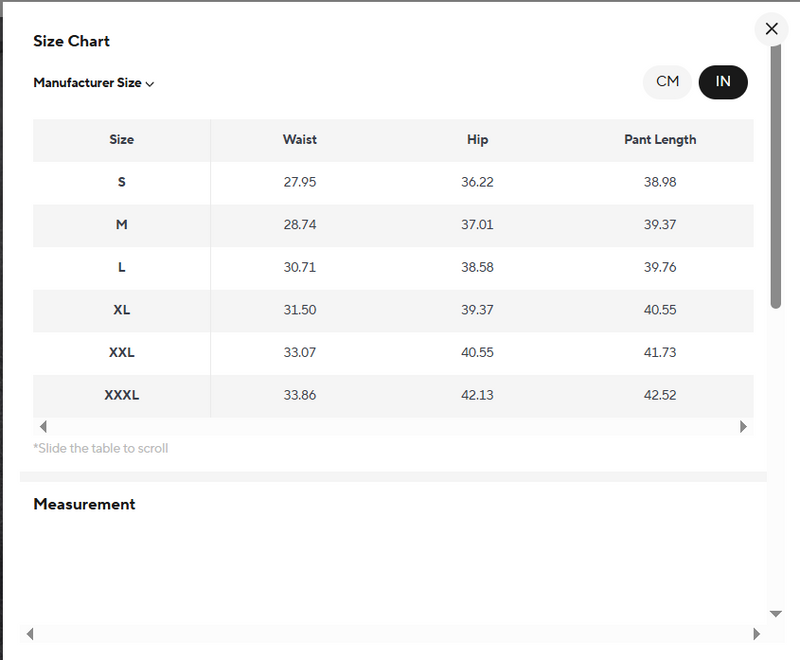 Size guide for Star Baggy Denim Jeans