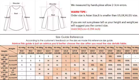 Size guide for Soft Leather Jacket