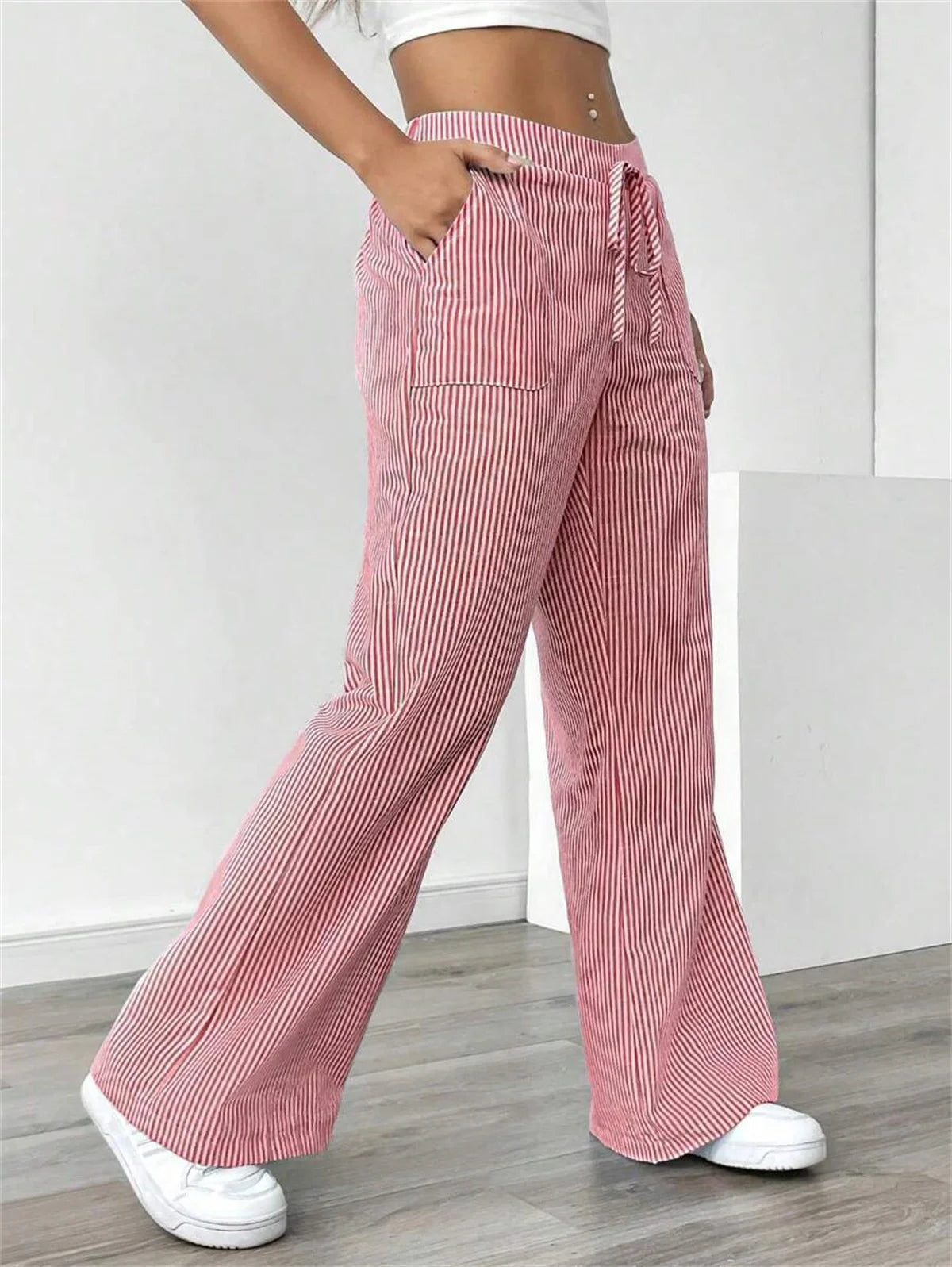 Stripe Wide-Leg Pants
