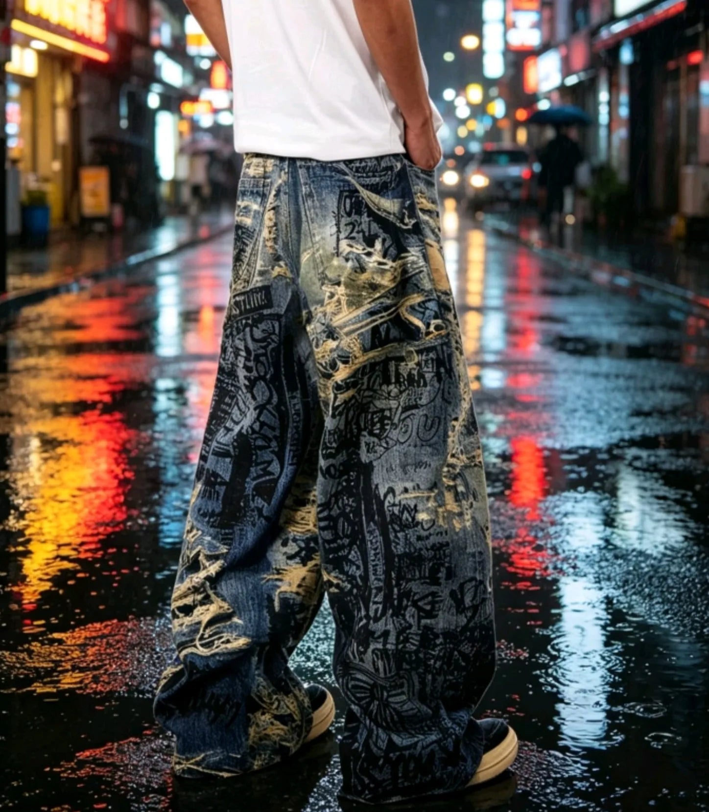 Men's Graffiti Distressed Jeans