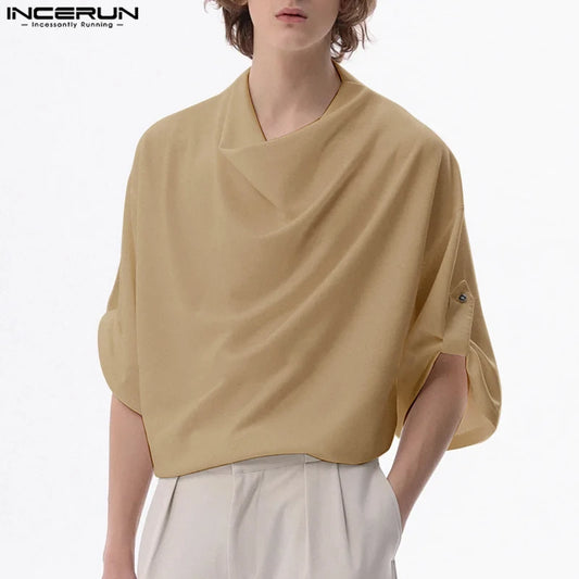 Solid Turtleneck Half-Sleeve Tee