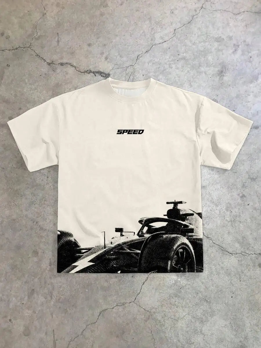 Men Racing Car Print Loose Fit T Shirt