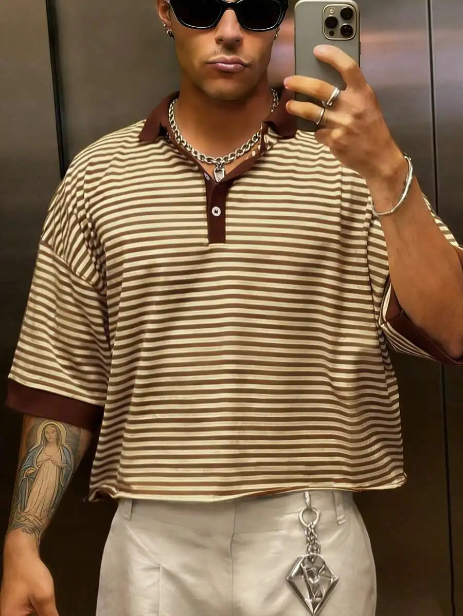 Men's Brown Striped Cropped t-shirt