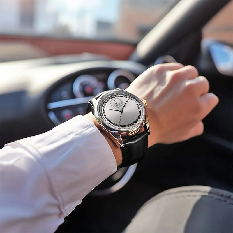 Men’s Black Leather Waterproof Quartz Watch