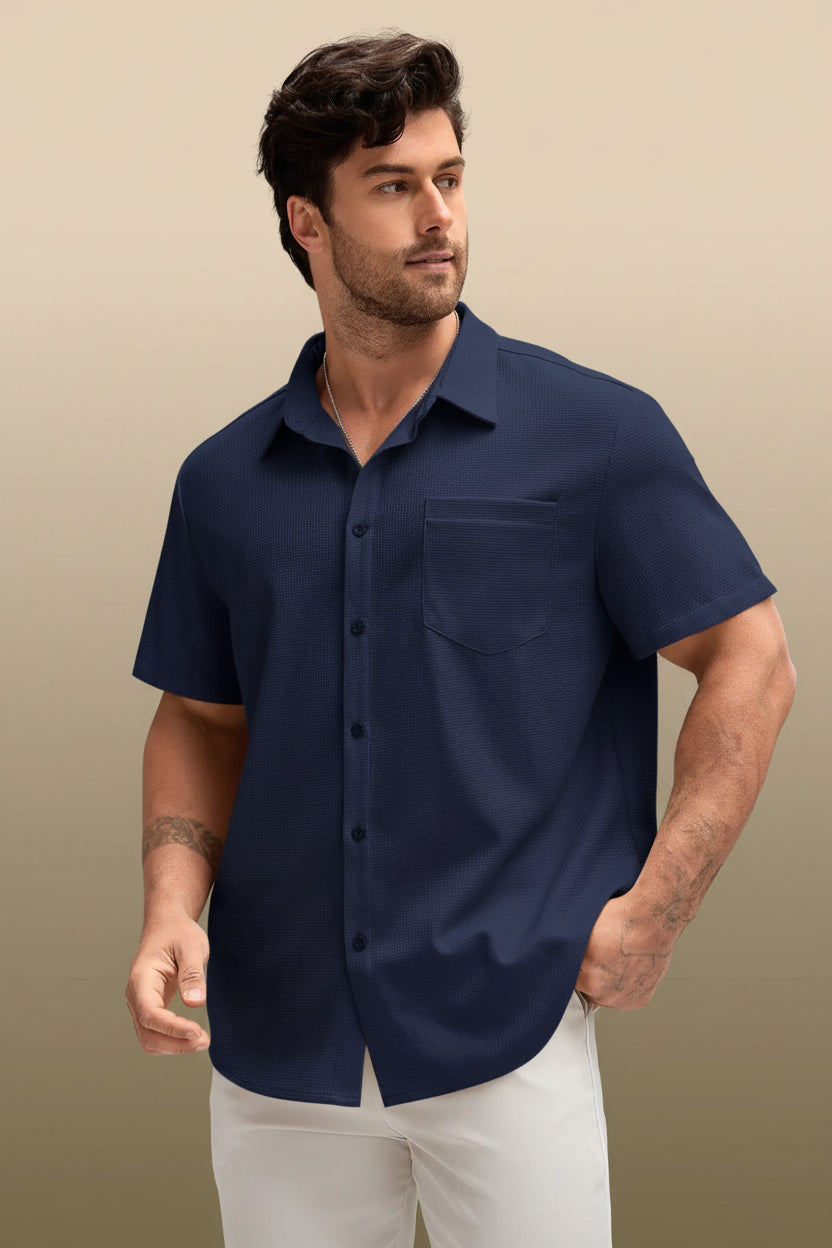 Men's Solid Color Casual Button Front Shirt