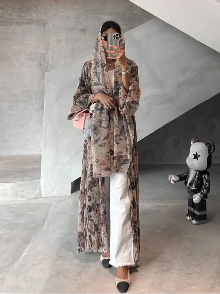 Women’s Printed Abaya & Scarf 2-Piece Set