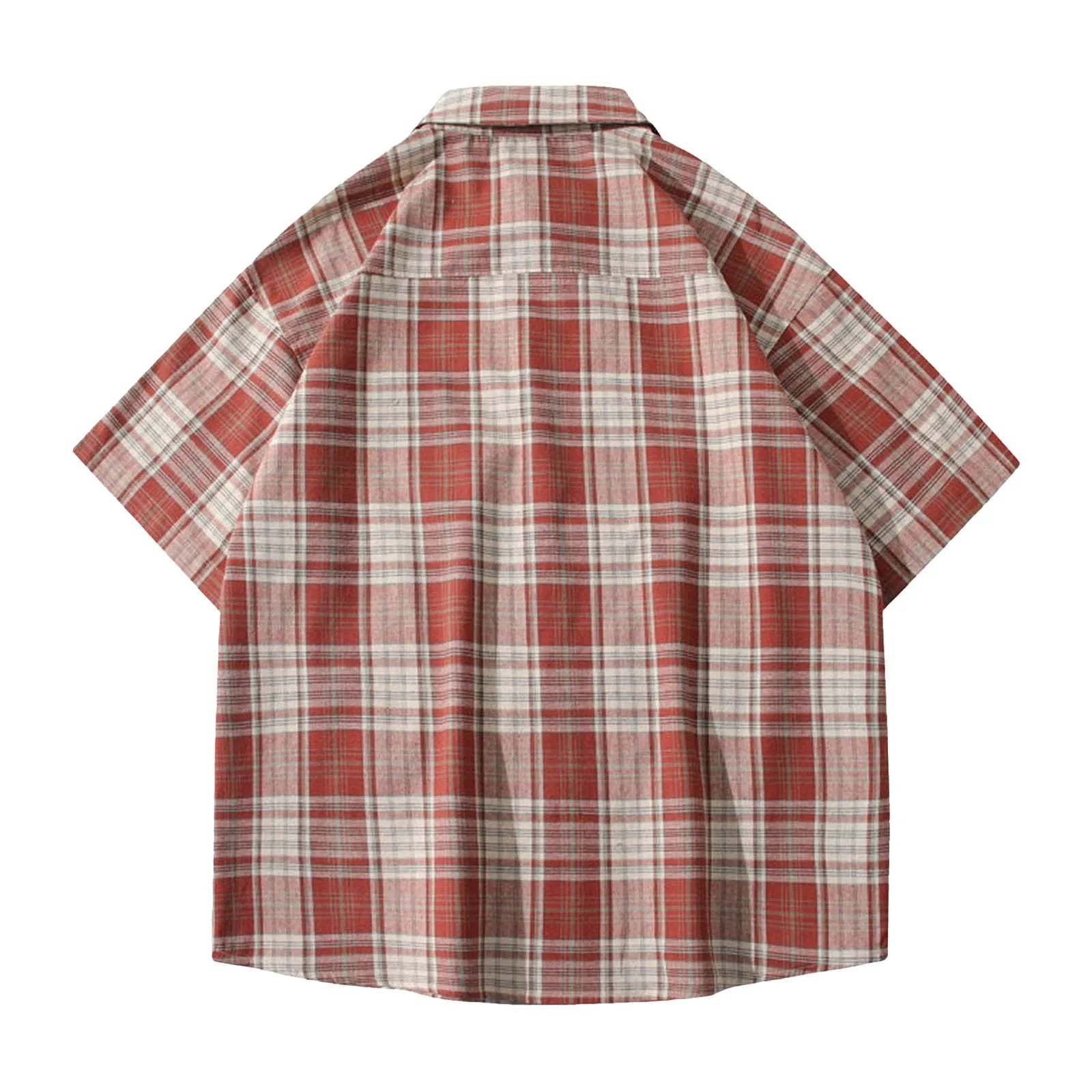 Men’s Loose Plaid Linen Button Down Shirt