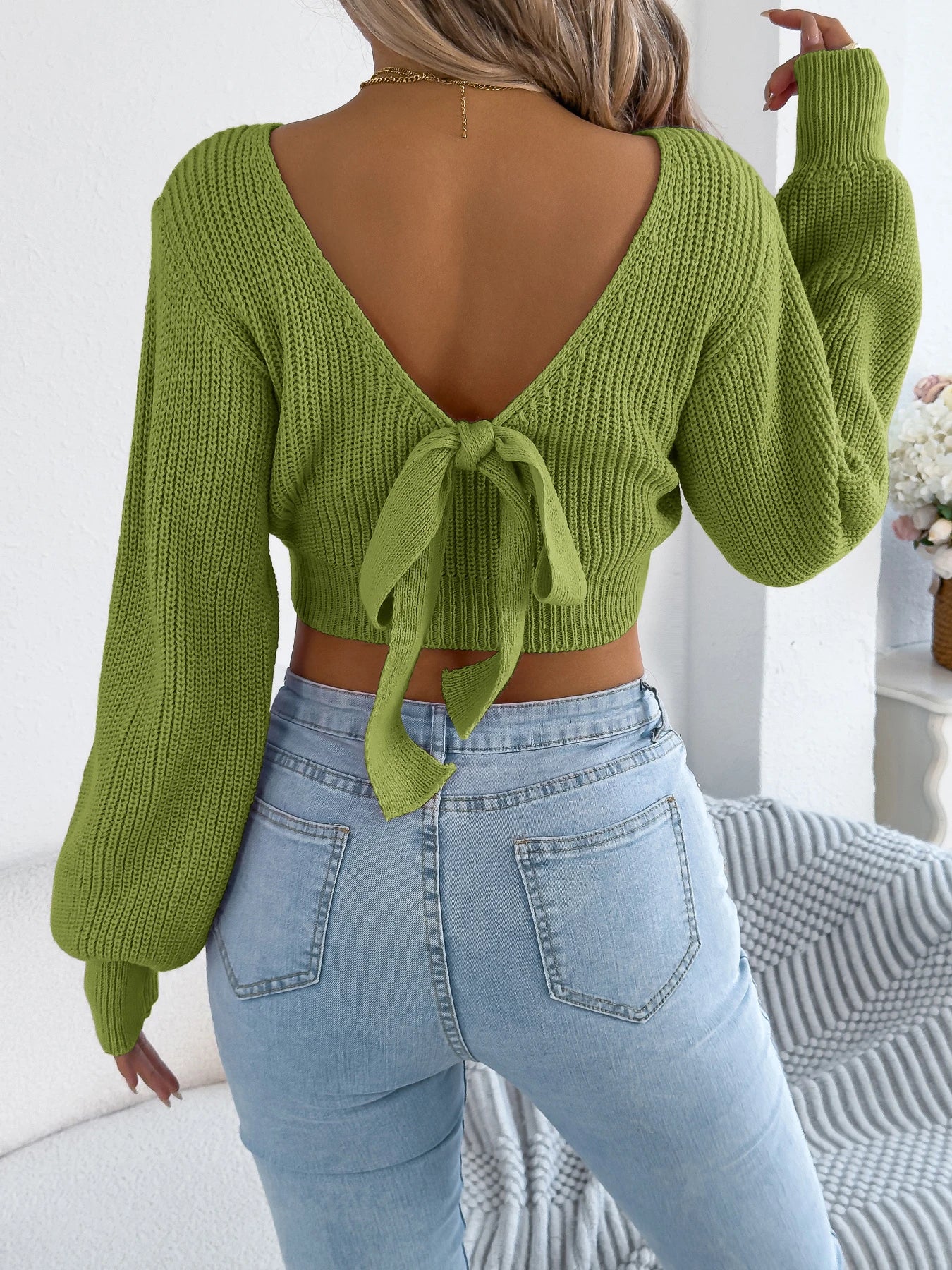Backless Bow Tie Sweater