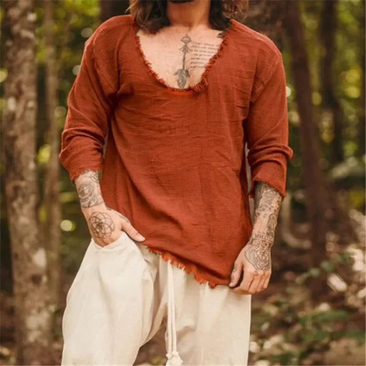 Men's V-Neck Linen Shirt