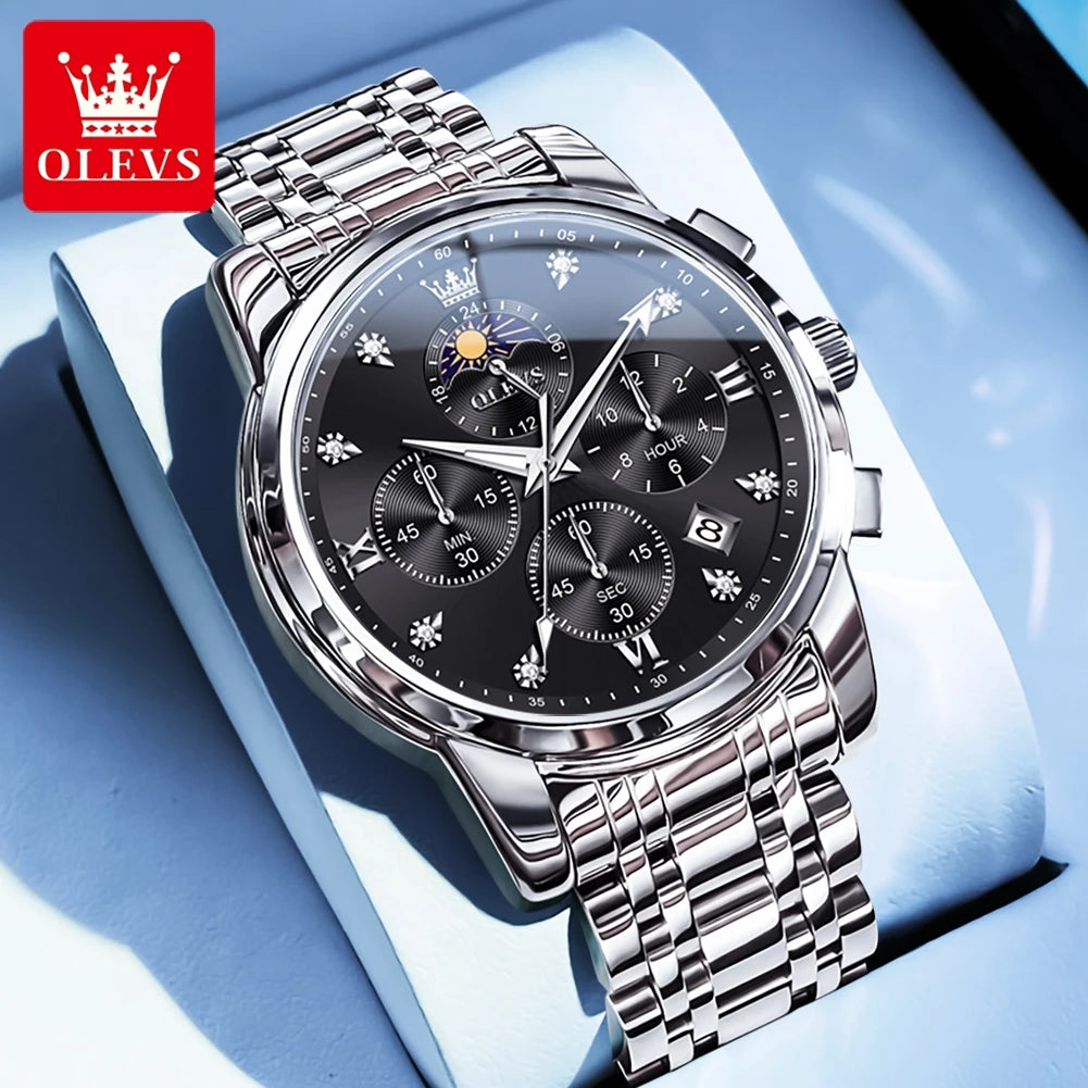 Men’s Stainless Steel Moon Phase Quartz Watch