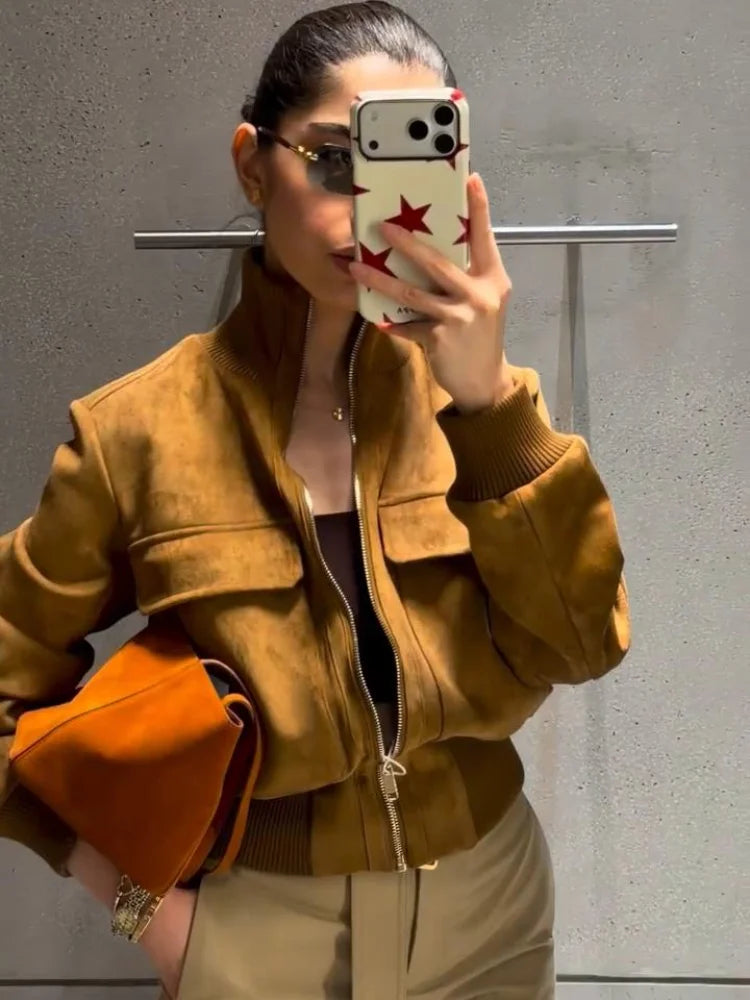 Women’s Vintage Faux Suede Cropped Jacket