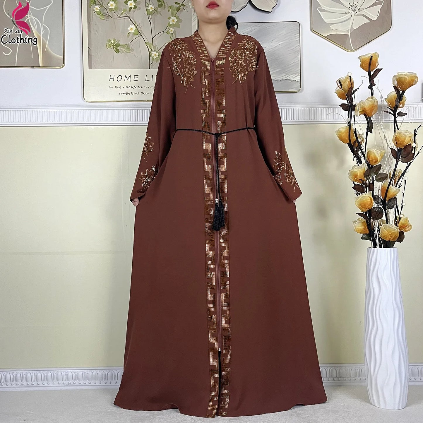 Elegant Women’s Long Sleeve Abaya with Turban