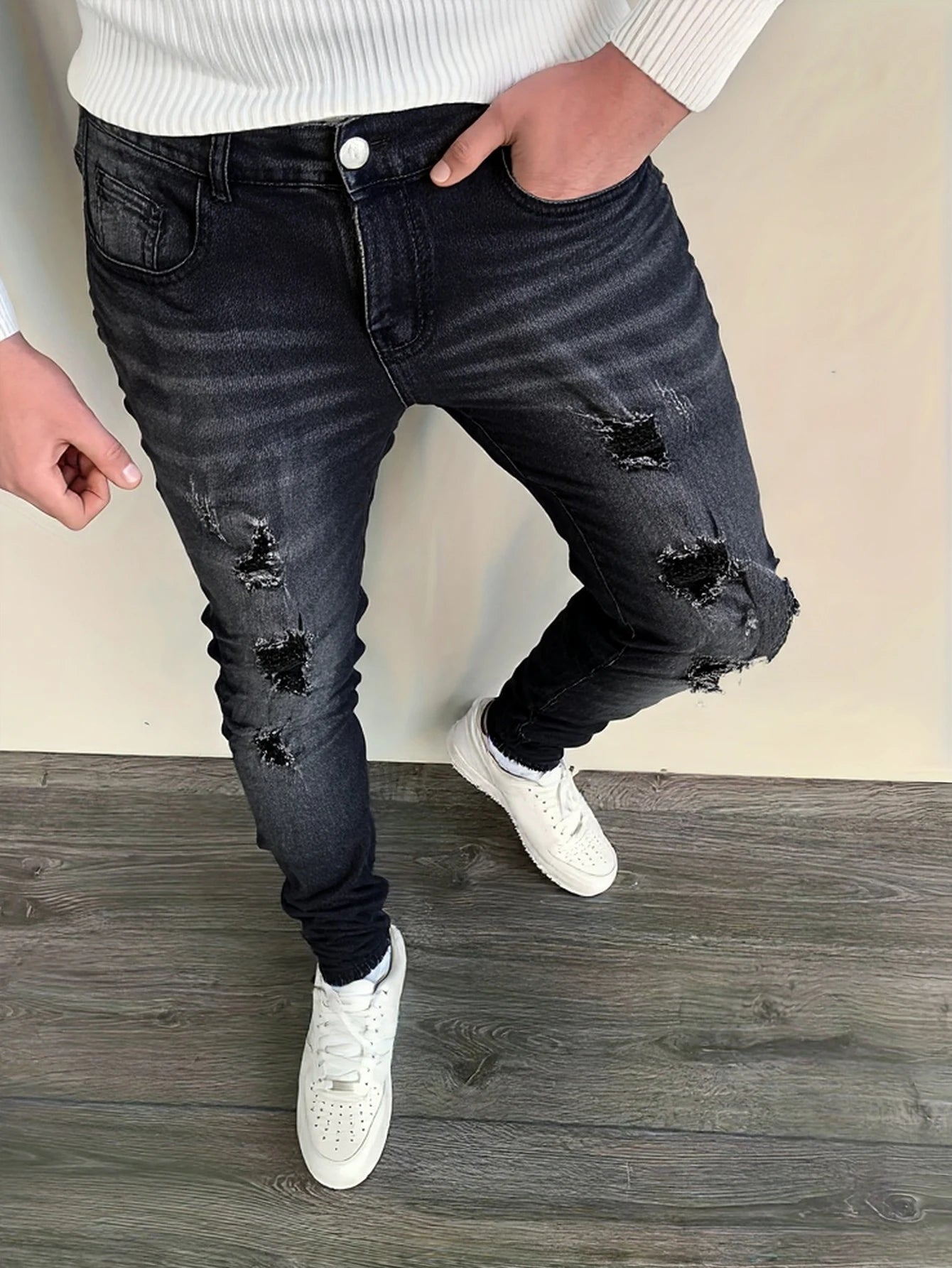 Black Gray Distressed Jeans