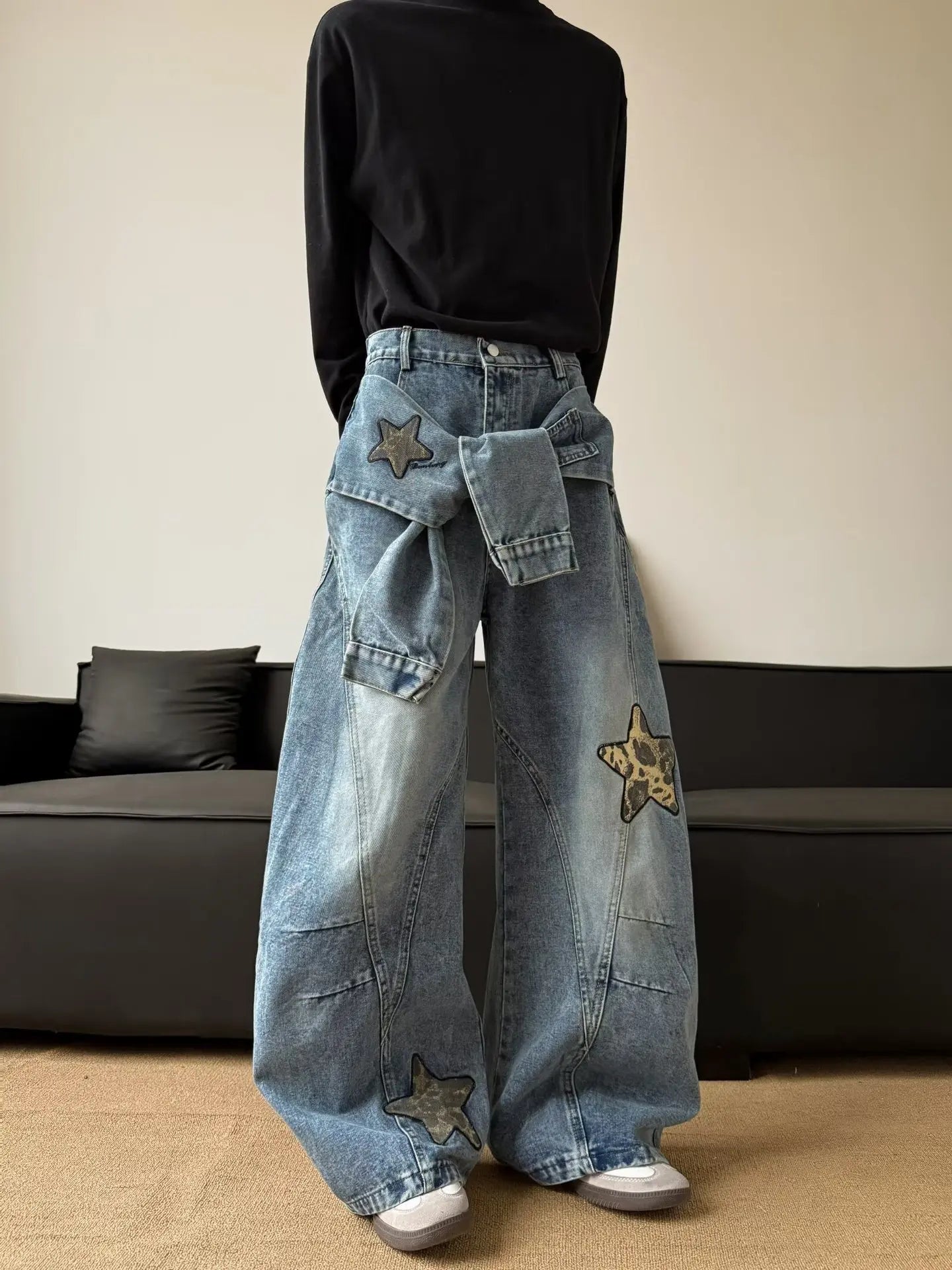 Men's Patchwork Wide Leg Jeans