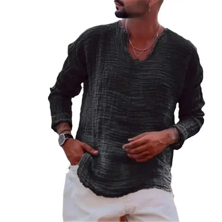 Men's V-Neck Linen Shirt