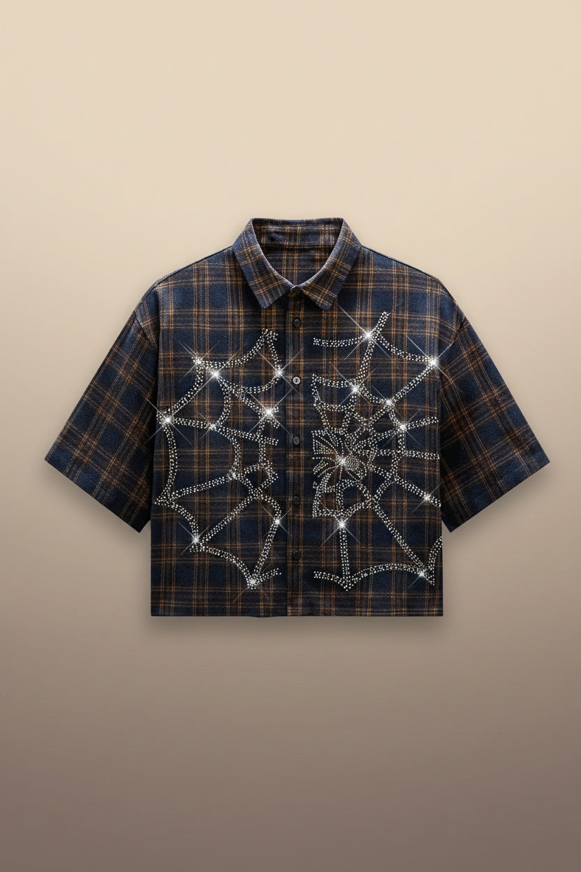 Men Plaid Shirt Spider Web Design