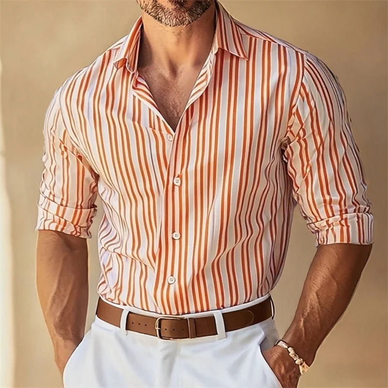 Men's Slim Fit Striped Collar Formal Shirt