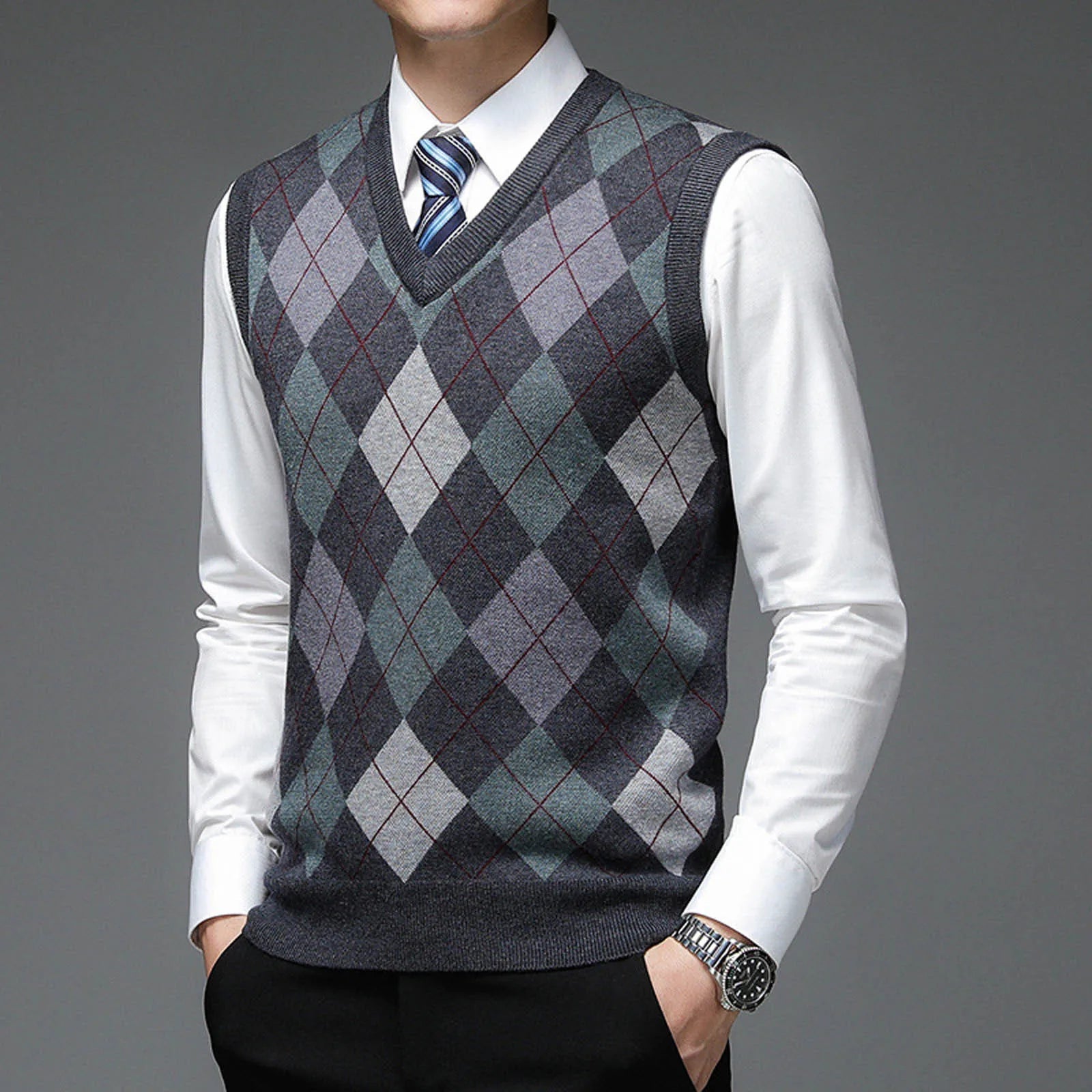 Men's Contrast Knit Vest
