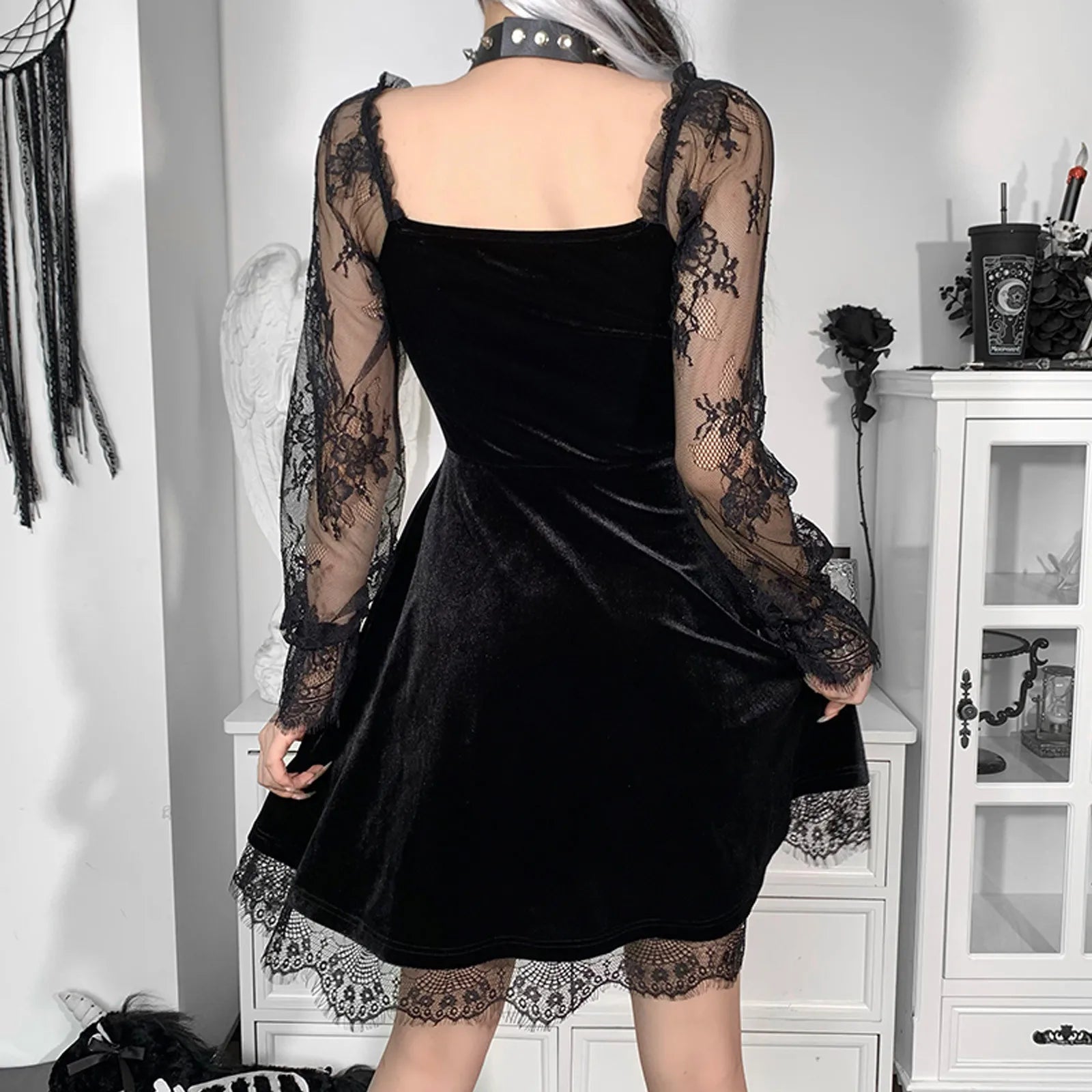 Mesh Velvet Mini Dress