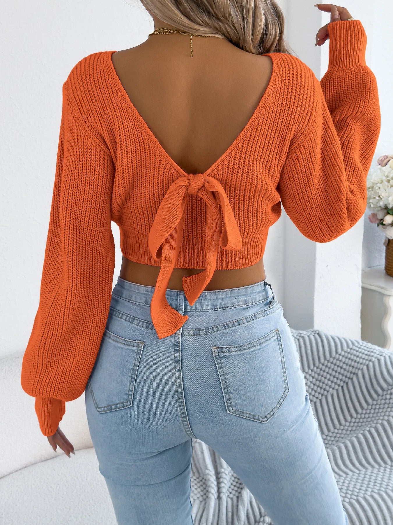 Backless Bow Tie Sweater