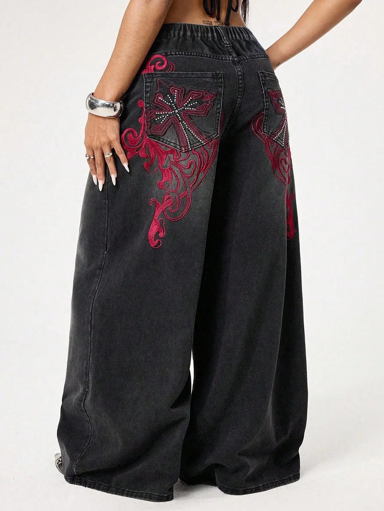 Women Black Embroidery Gothic