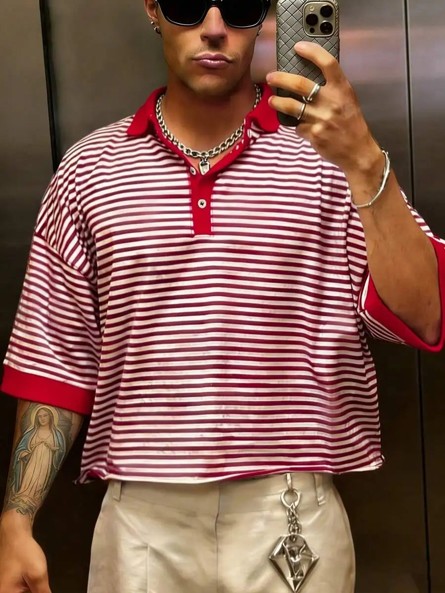 Men's Brown Striped Cropped t-shirt