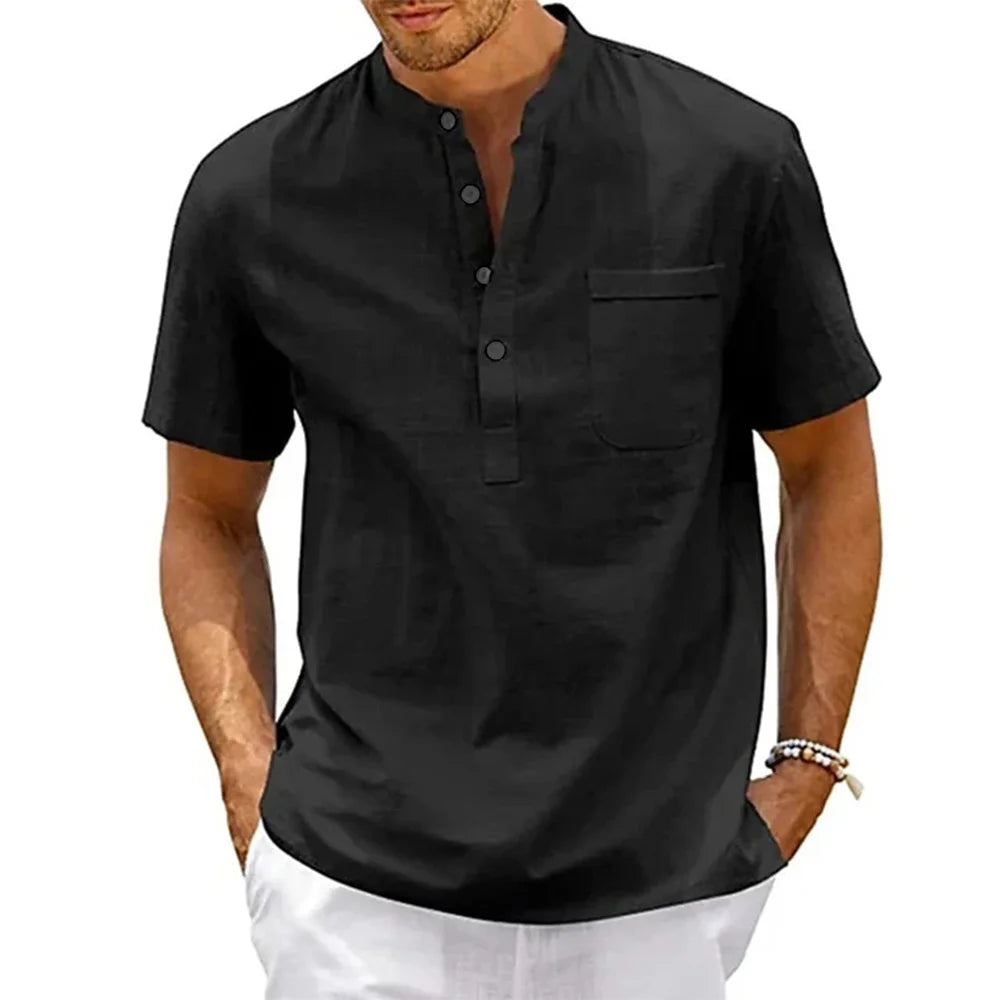Men's Linen Henley Shirt