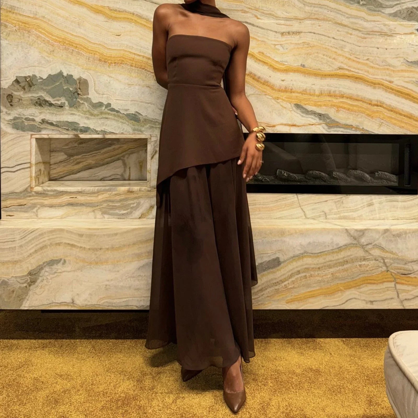 Ruffle Hem Tube Dress