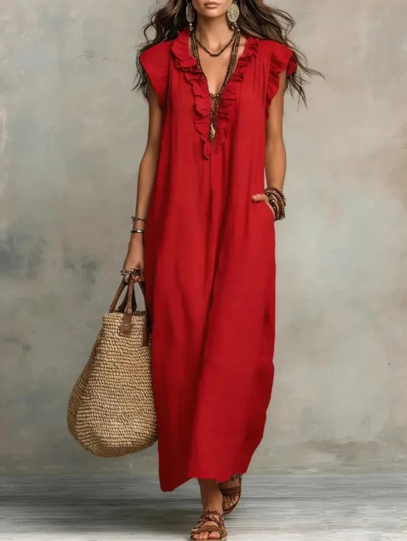 Women's Ruffle Linen Maxi Dress