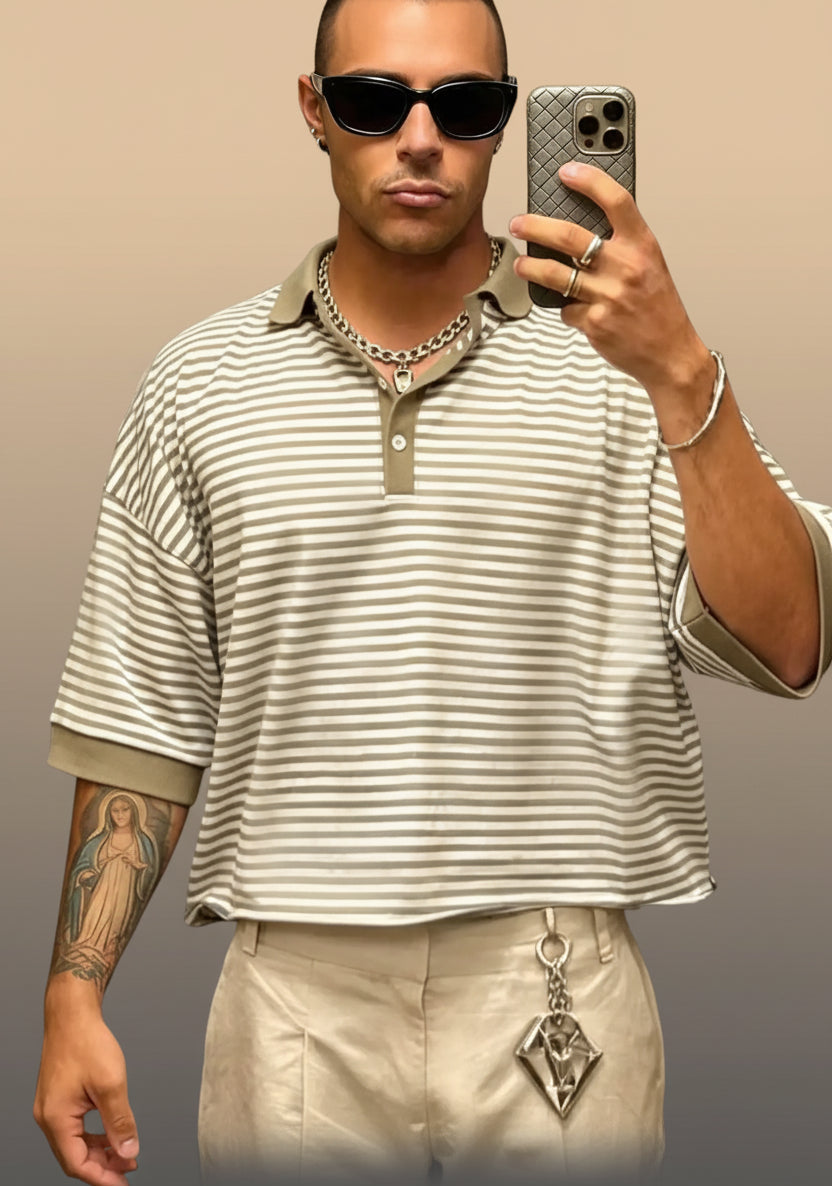 Men's Brown Striped Cropped t-shirt