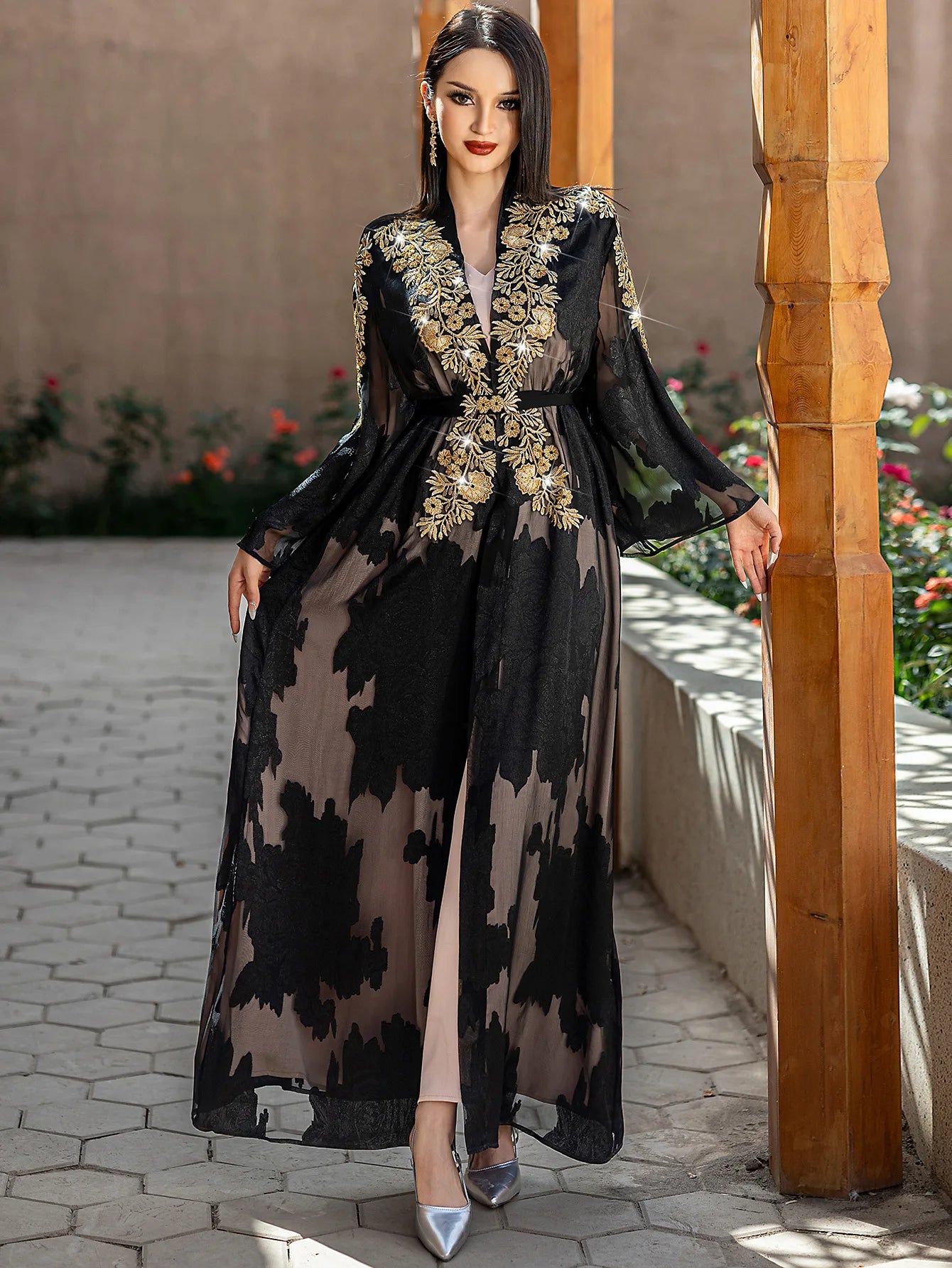 Fashion Lace Embroidered 2-Piece Abaya Kaftan for Women Ramadan Dubai Caftan