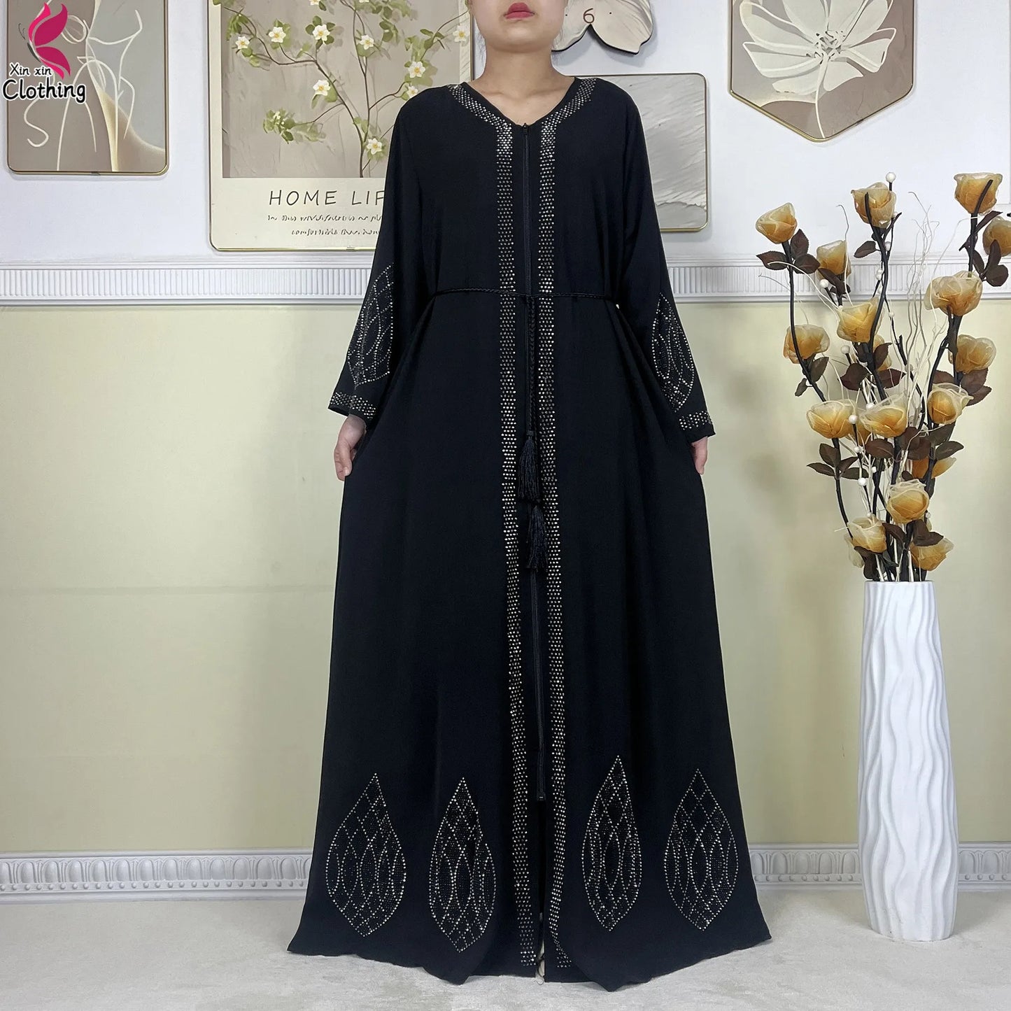 Elegant Women’s Long Sleeve Abaya with Turban