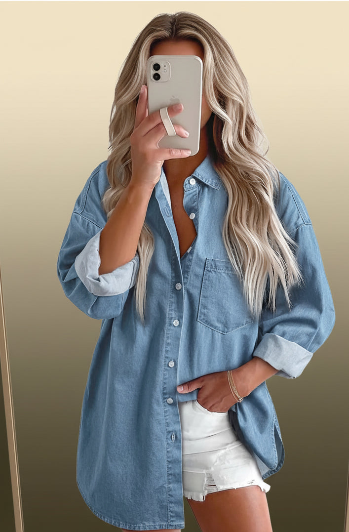 Women Denim Button Down Shirt
