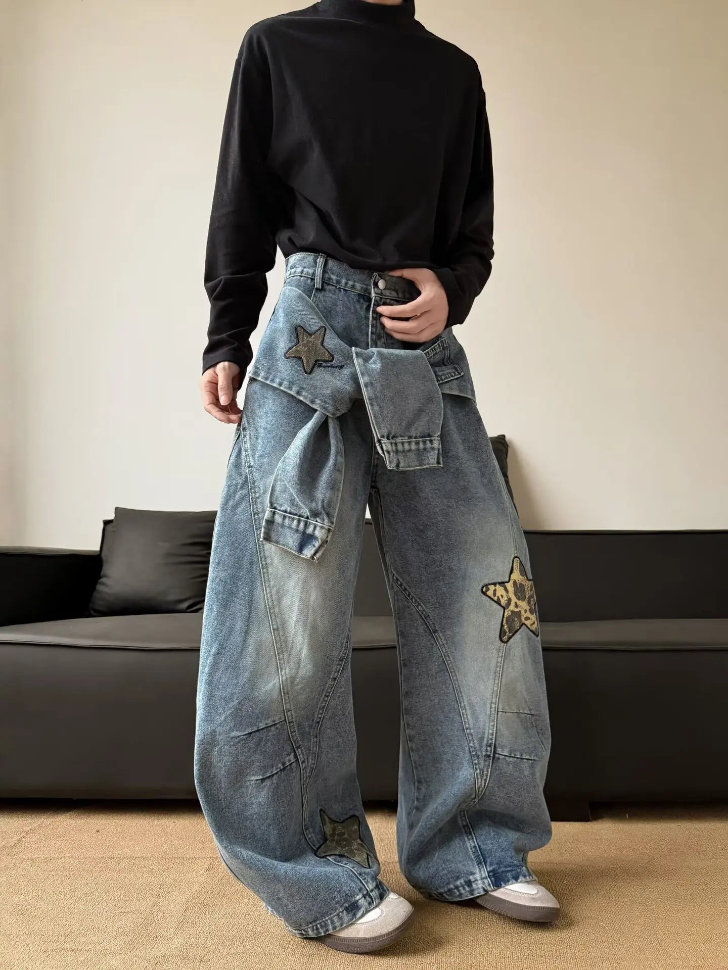 Men's Patchwork Wide Leg Jeans