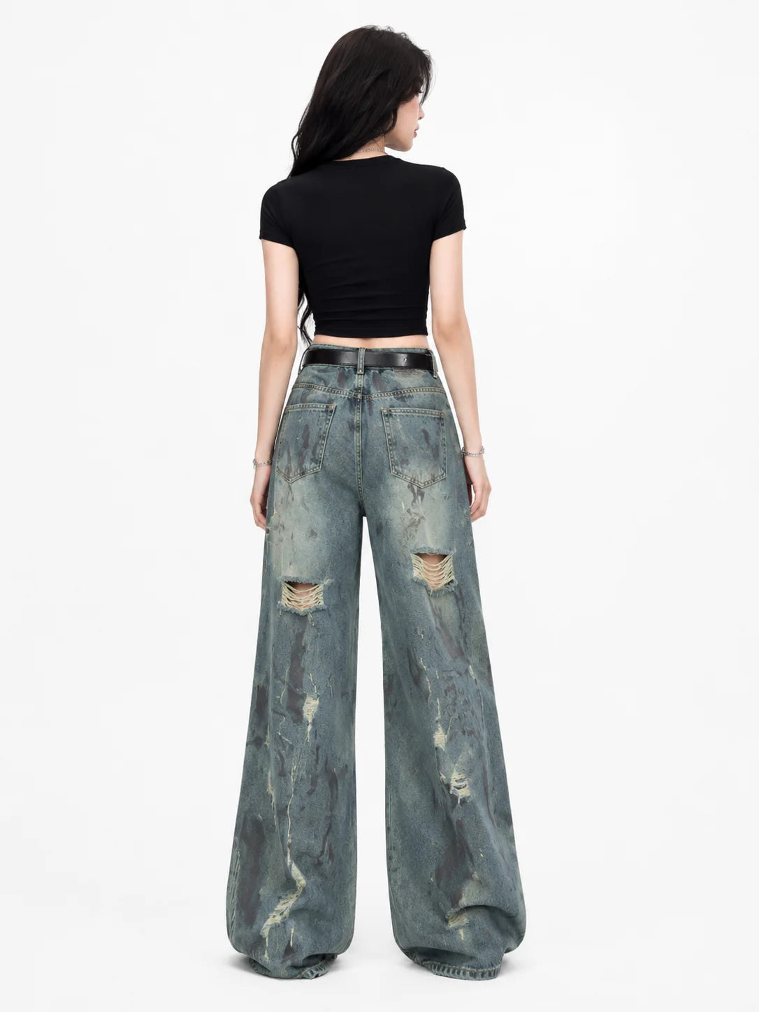 Women’s High Waist Wide Leg Ripped Jeans